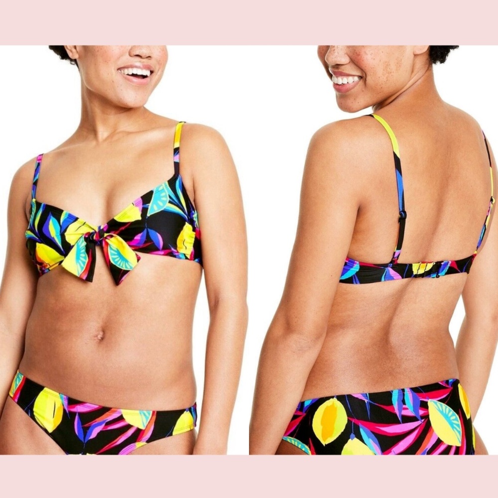 NWT $25 Tabitha Brown Target [ XS 0-2 ] Lemon‎ Print Tie-Front Bikini Top